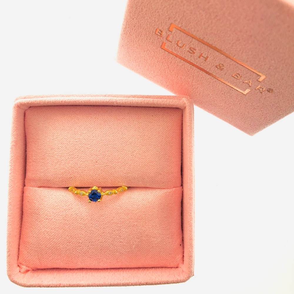 Women’s Blush & Bar Gold Garen Ring with Blue Stone